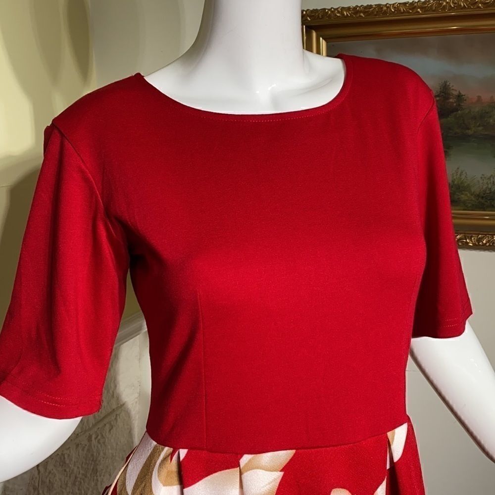 NWT Red Floral Fit & Flair Dress - Picture 10 of 15